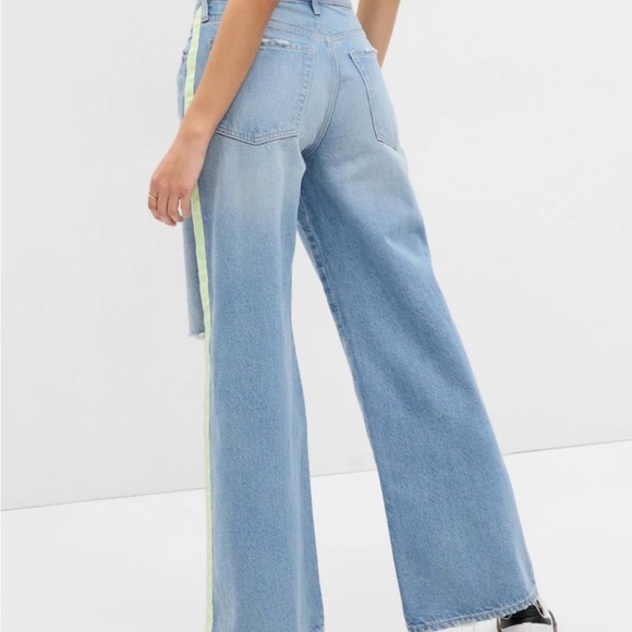 GAP Wide Baggy “Low Rise” Jeans w/ Neon Stripe - Picture 3 of 8